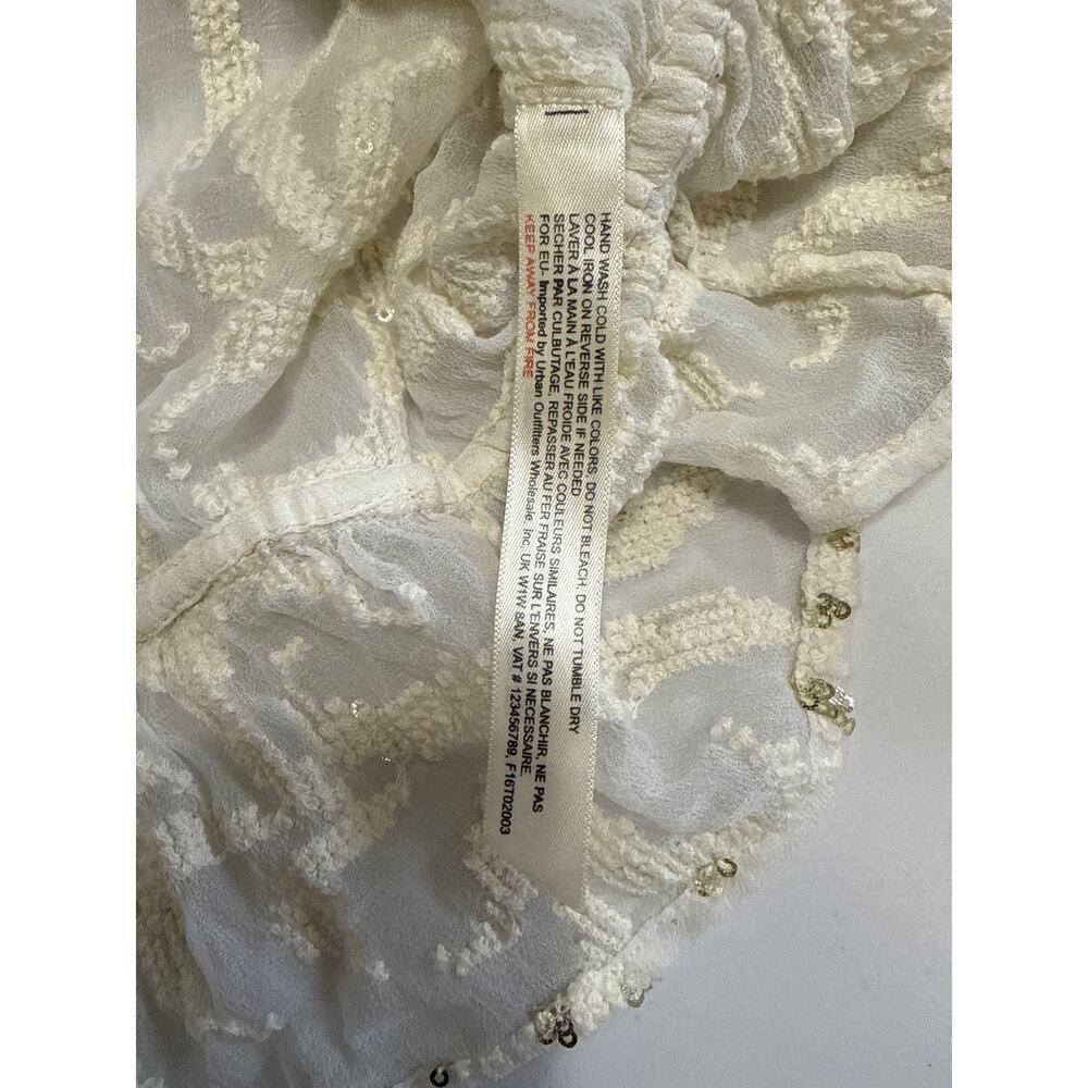 Free People Smile Away Sheer Top Ivory/Gold/Sequins Ruffle Trim Embroidery Small - Picture 9 of 11